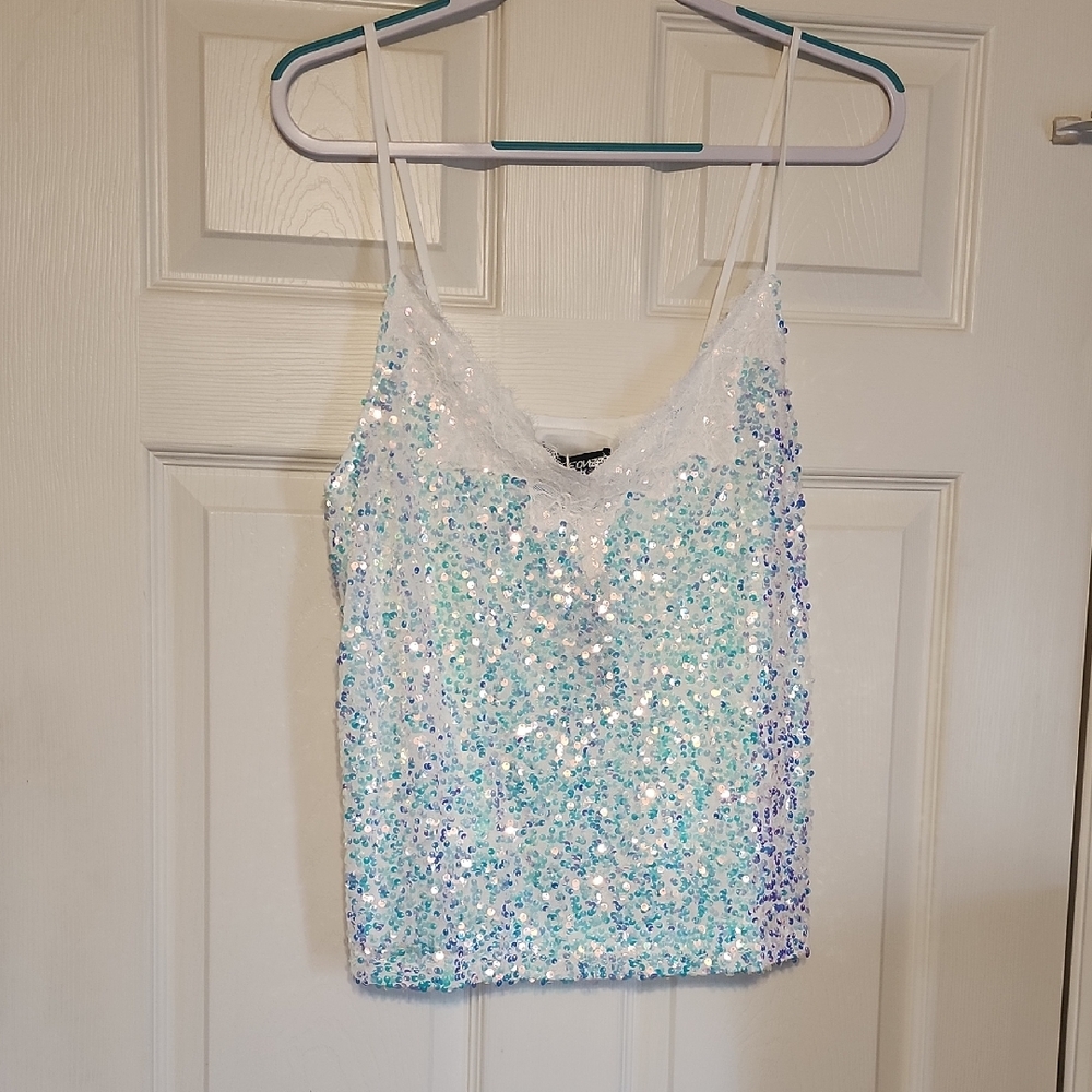 Sparkling Sequin White and Blue Camisole